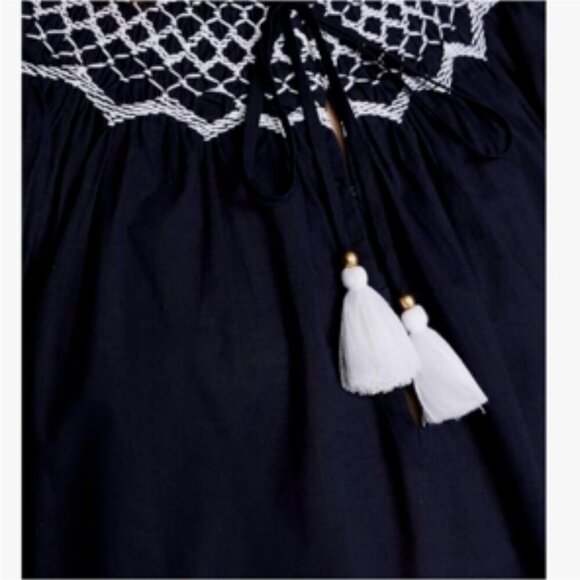 Figue 100% Cotton Smocked Embroidered Charlie Relaxed Fit Mini Dress Large - Picture 2 of 15